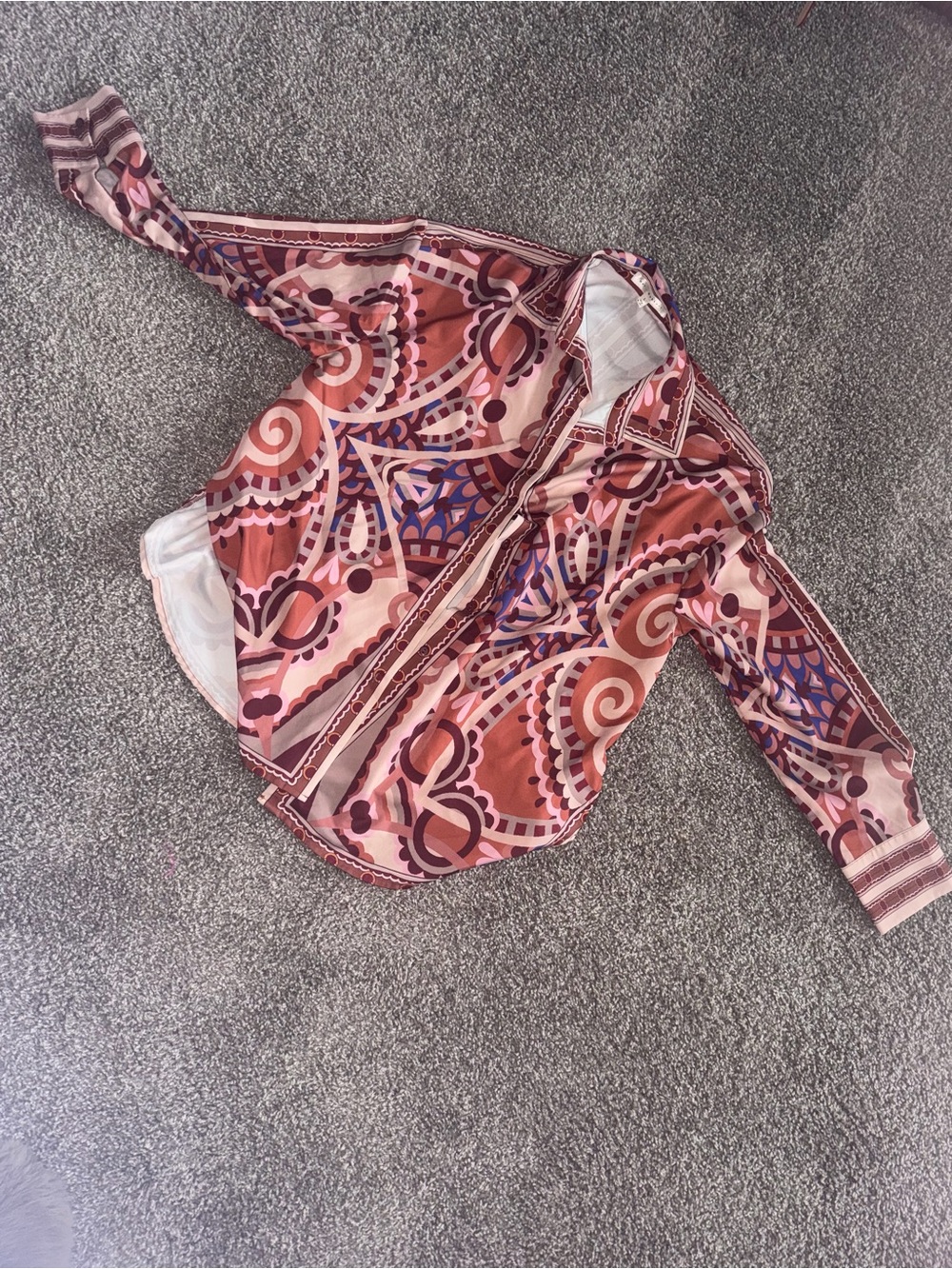 Fashion Nova Pink Multi-Pattern Button-Up Blouse